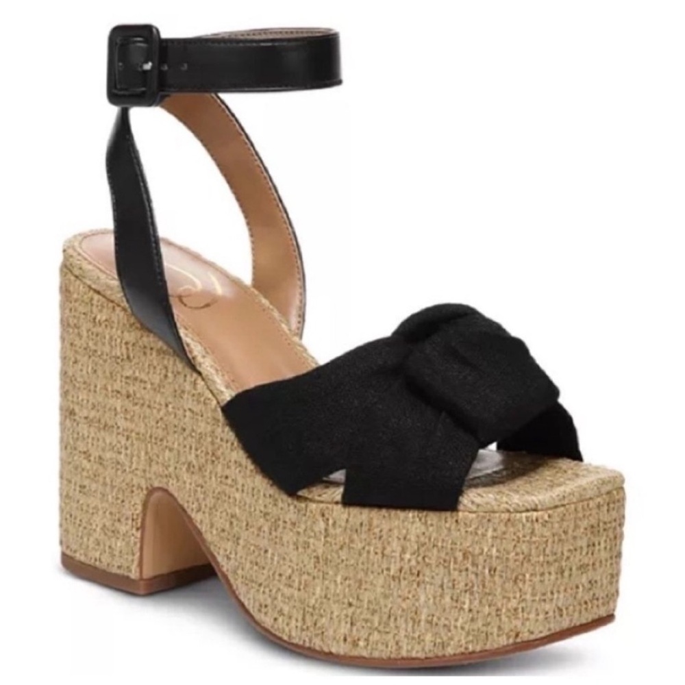 Sam Edelman Black Knotted Espadrille Platform Heels NWOT - Picture 2 of 15